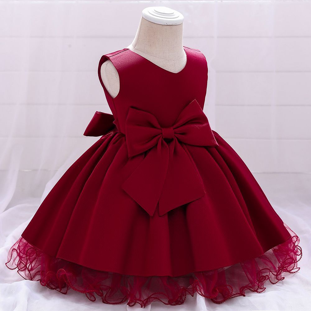 SUGAR RUSH - Embellished Regular Bow Dress - Maroon