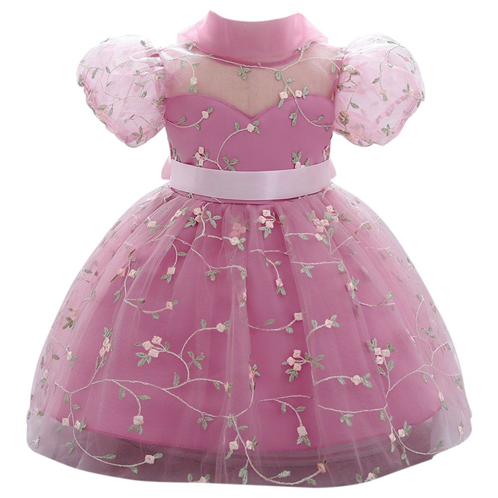 Sugar Rush - High-Neck Short Sleeves Party Dress Pink_9m-5y