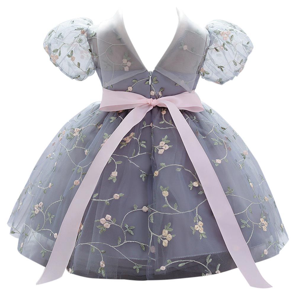 Sugar Rush - High-Neck Short Sleeves Party Dress Grey_9m-5y