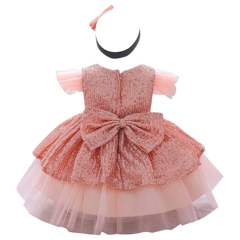 Sugar Rush - Appliqued Cap Sleeves Party Dress - Pink