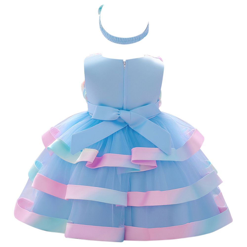 Sugar Rush - Appliqued Party Dress w/ Headband - Blue