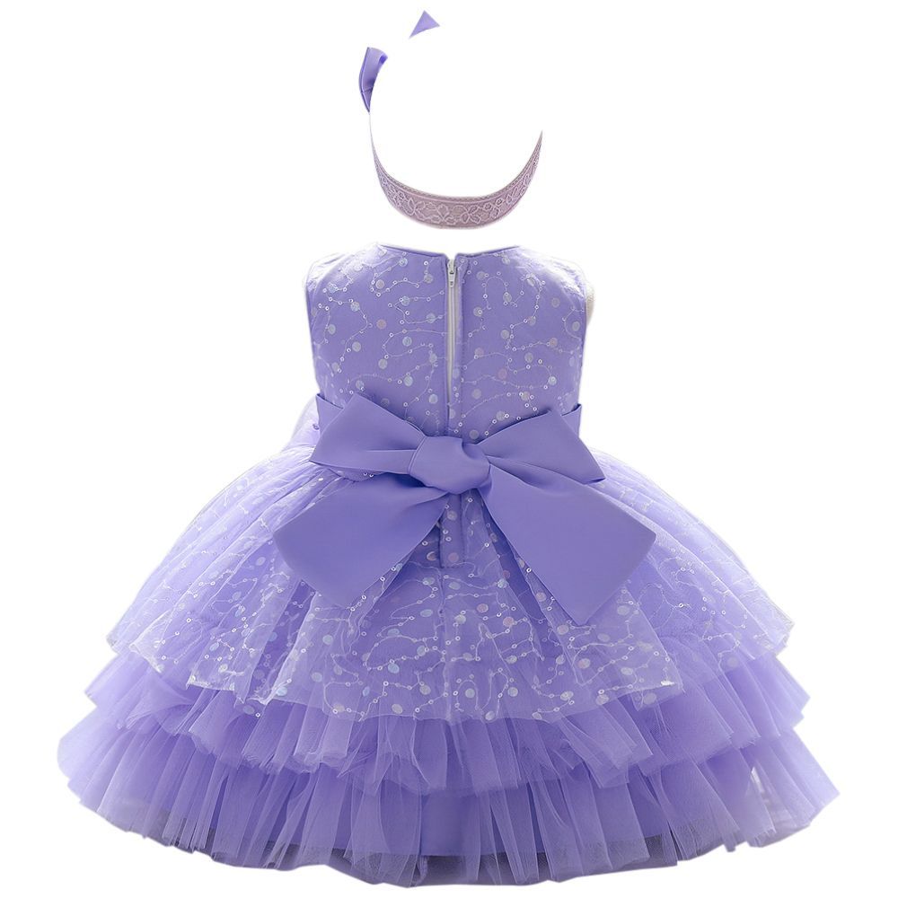 Sugar Rush - Appliqued Round Neck Sleeveless Party Dress - Purple