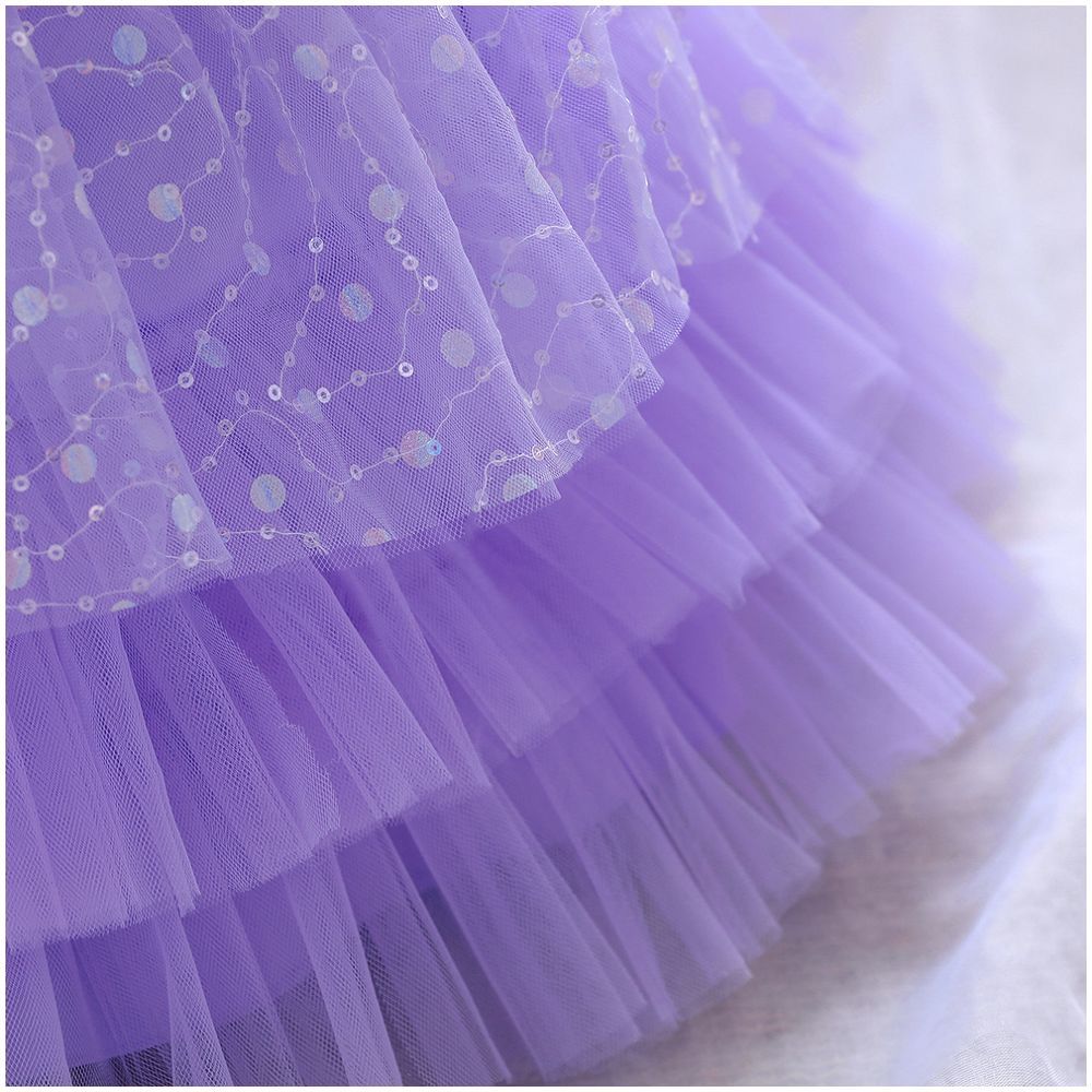 Sugar Rush - Appliqued Round Neck Sleeveless Party Dress - Purple