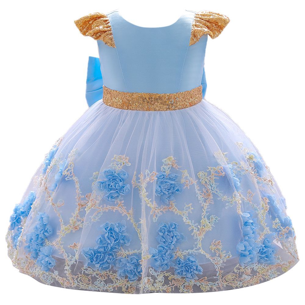 Sugar Rush - Appliqued Party Dress W/ Bow - Blue