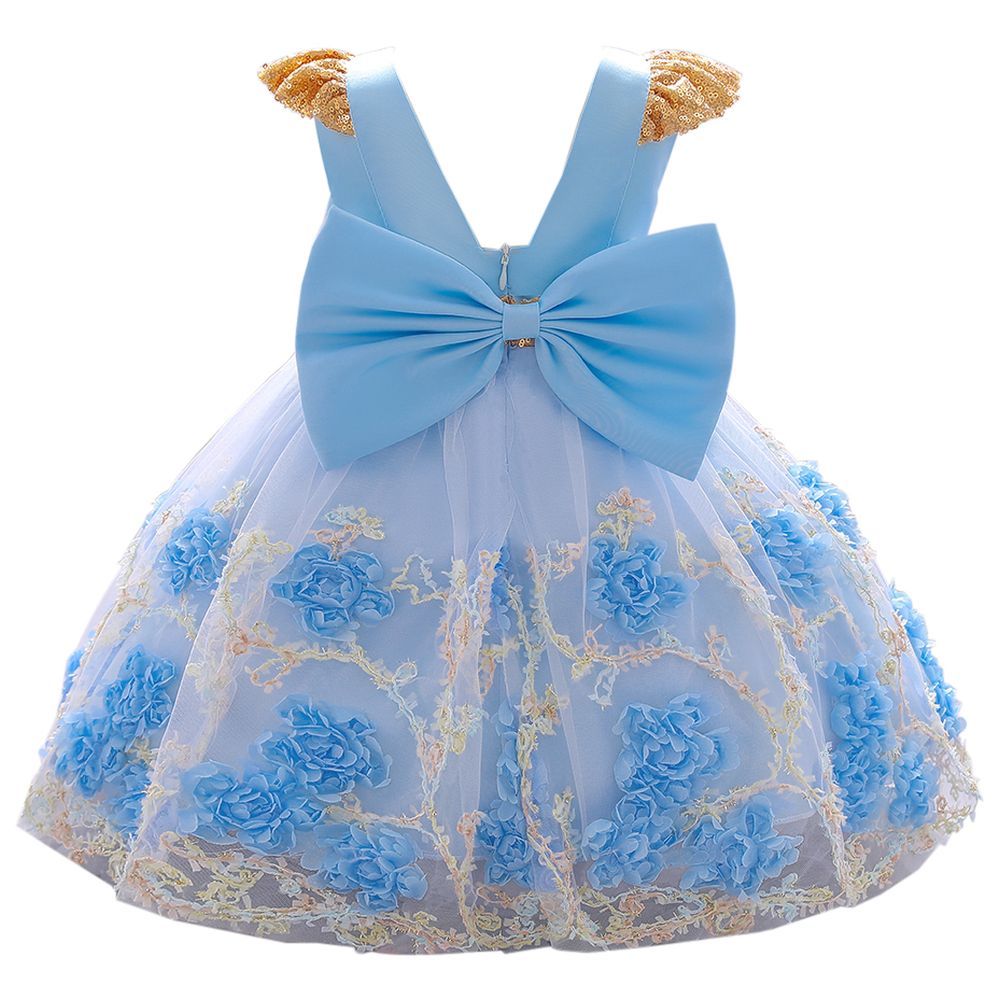 Sugar Rush - Appliqued Party Dress W/ Bow - Blue