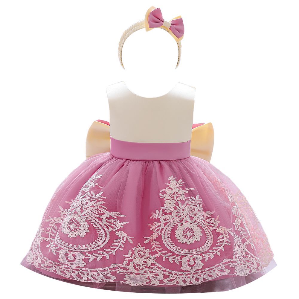 Sugar Rush - Appliqued Party Dress W/ Bow - Pink