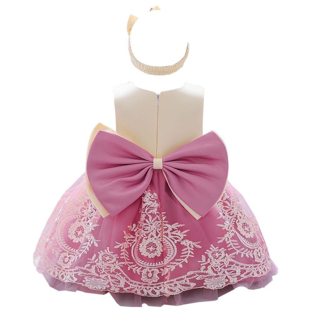 Sugar Rush - Appliqued Party Dress W/ Bow - Pink