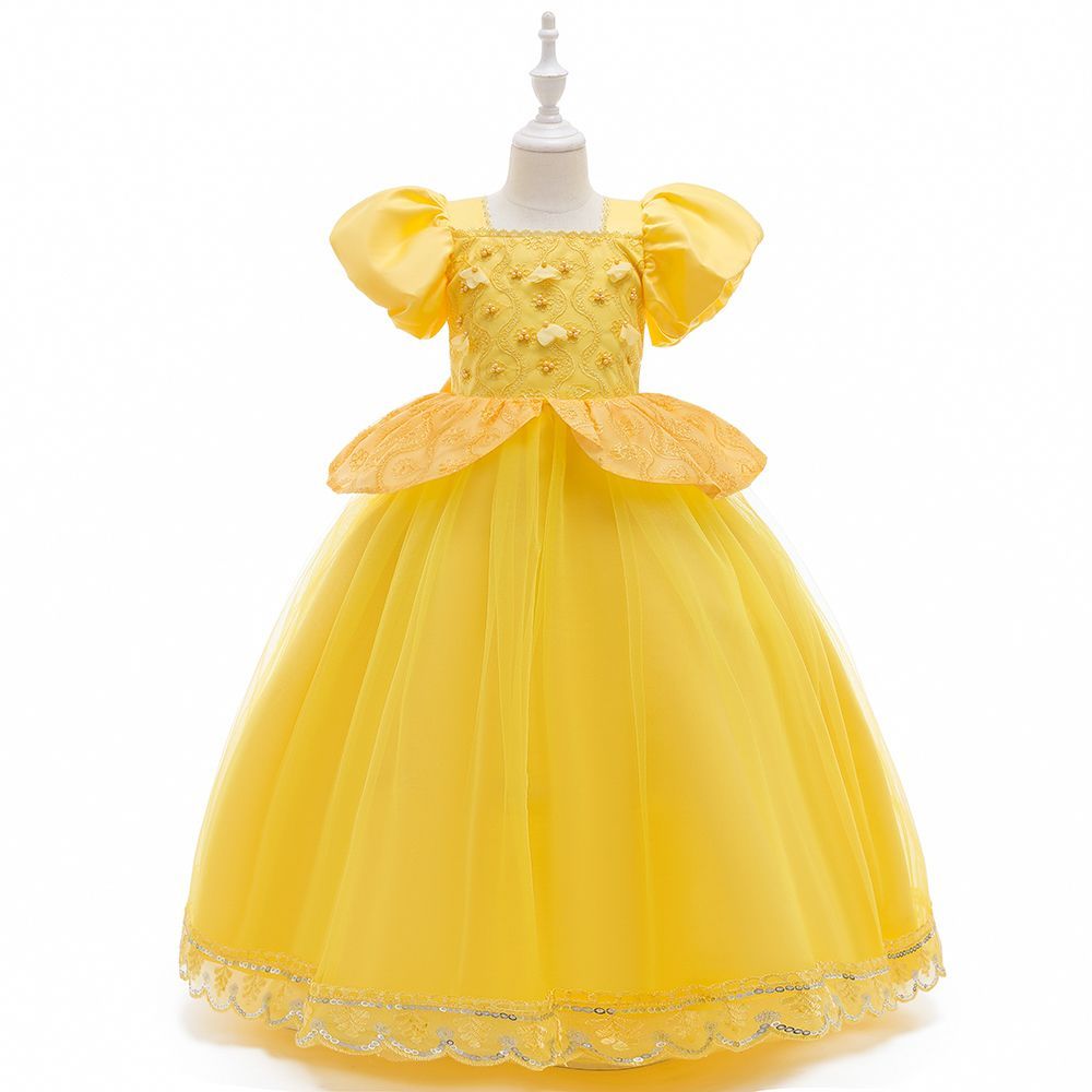 SUGAR RUSH - Embellished Short Sleeves Party Dress - Yellow_3-9y