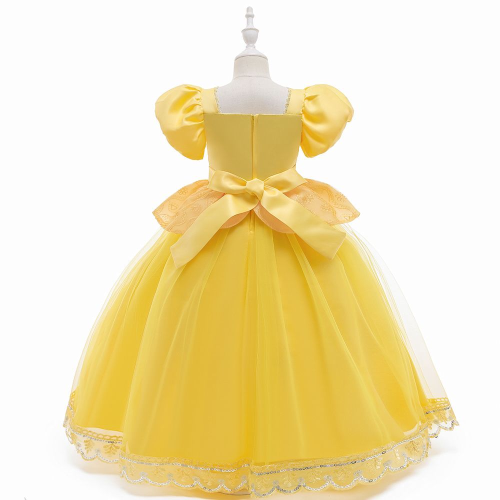 SUGAR RUSH - Embellished Short Sleeves Party Dress - Yellow_3-9y