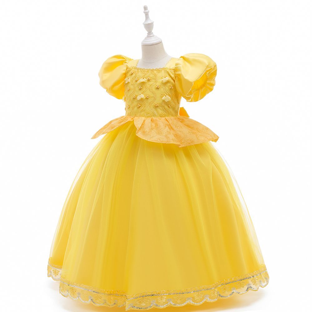 SUGAR RUSH - Embellished Short Sleeves Party Dress - Yellow_3-9y