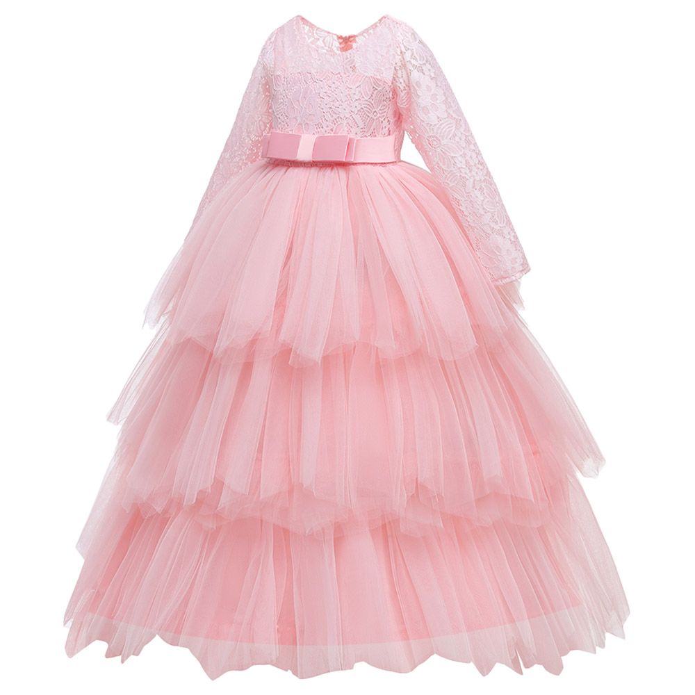 Sugar Rush - Laced Full Sleeves Party Dress - Pink