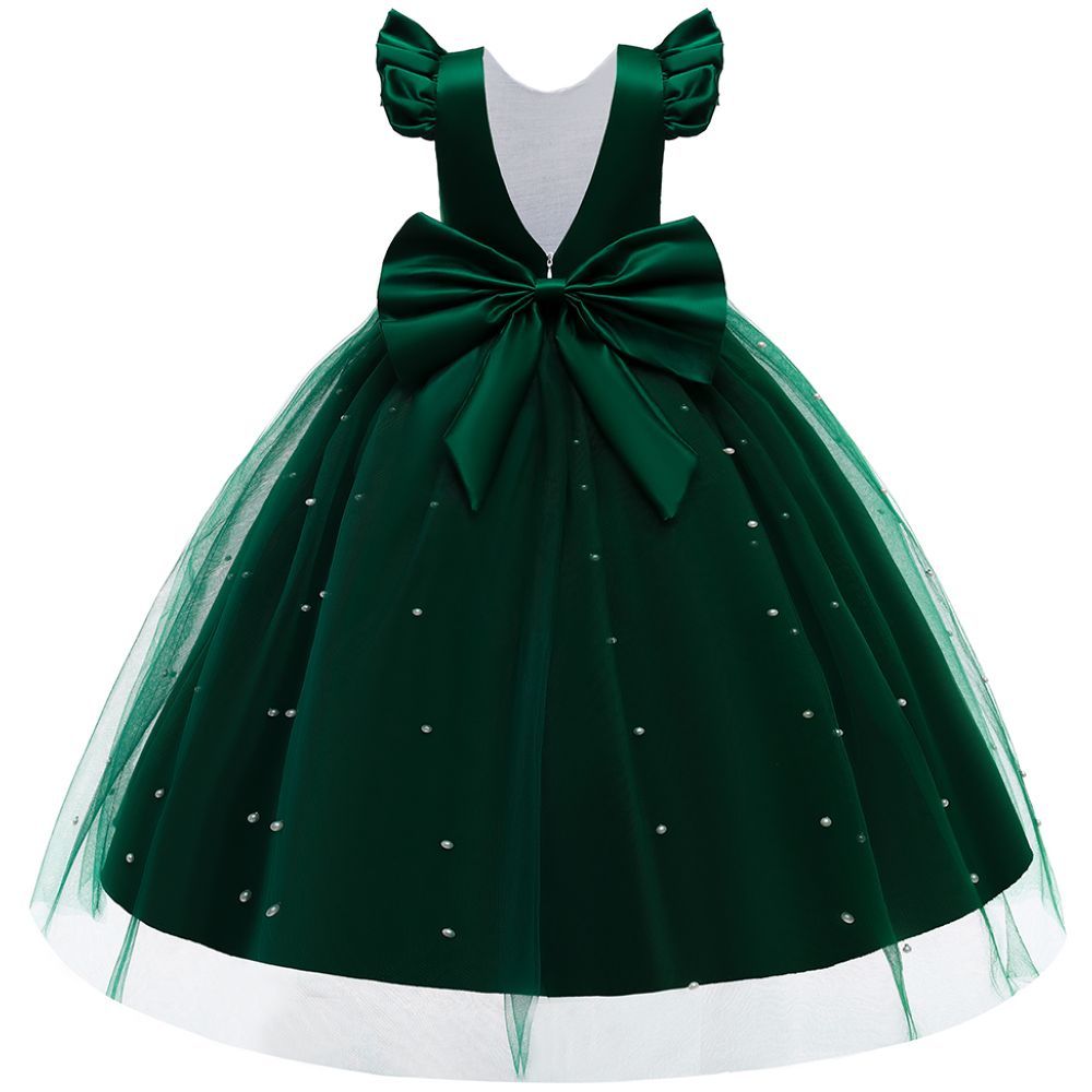 Sugar Rush - Laced Regular Round Neck Cap Sleeves Party Dress - Green