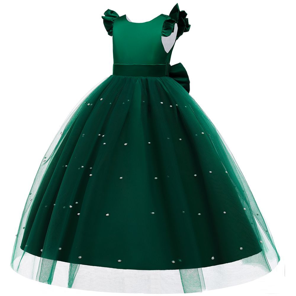 Sugar Rush - Laced Regular Round Neck Cap Sleeves Party Dress - Green