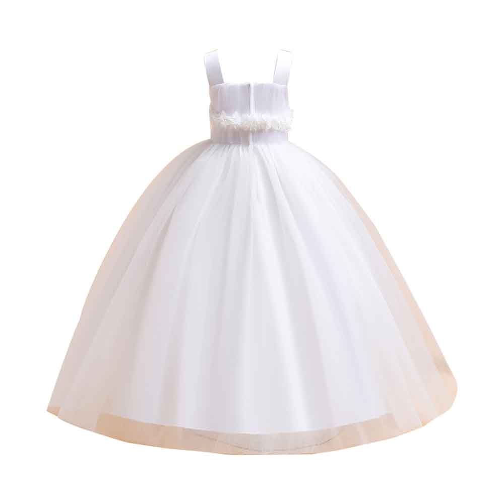 Sugar Rush - Solid Round Neck Sleeveless Party Gown - White