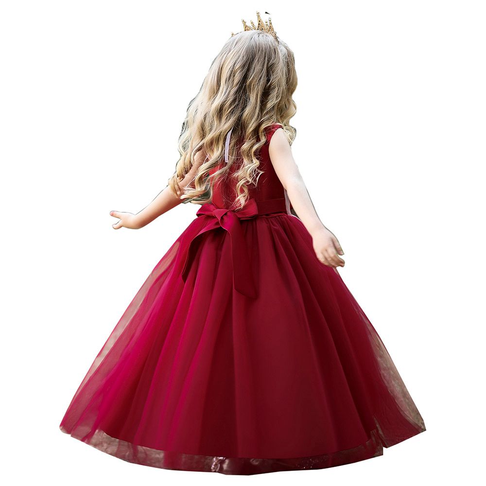 Sugar Rush - Appliqued Sleeveless Party Dress - Maroon