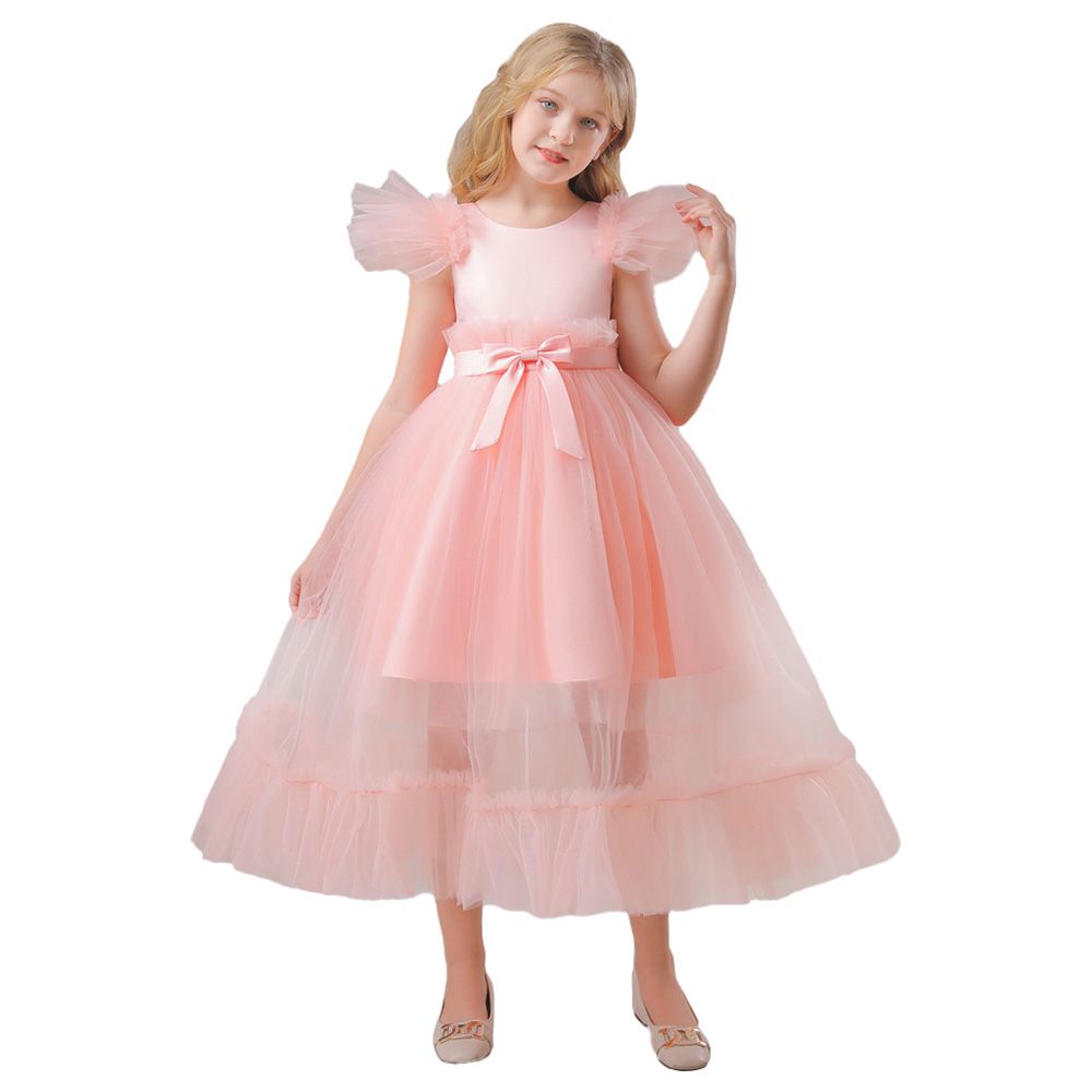 Sugar Rush - Appliqued Cap Sleeves Party Dress - Pink