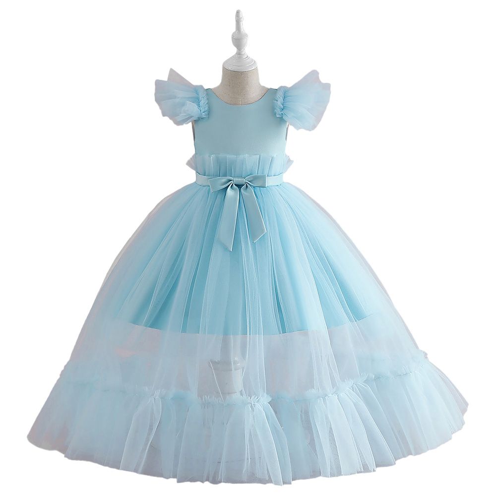 Sugar Rush - Appliqued Cap Sleeves Party Dress - Blue