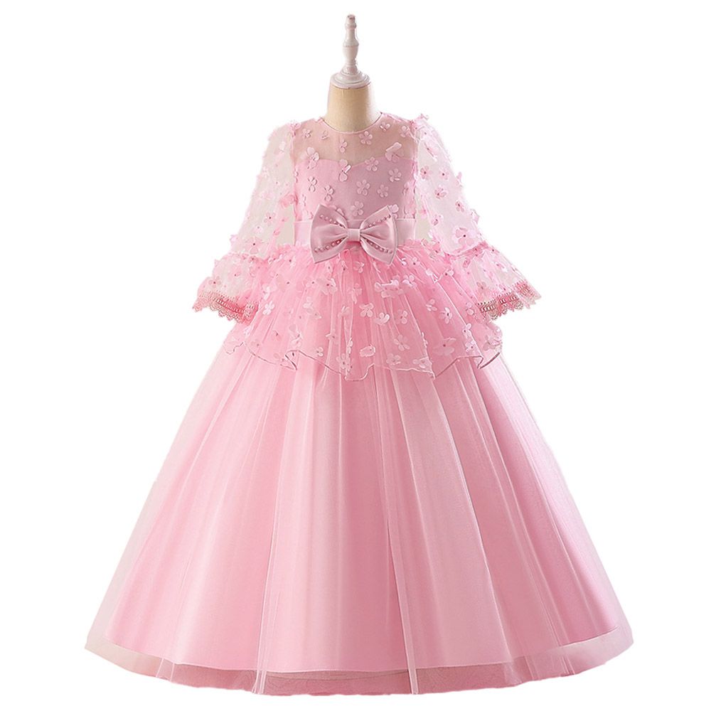 Sugar Rush - Appliqued Full Sleeves Party Dress - Light Pink