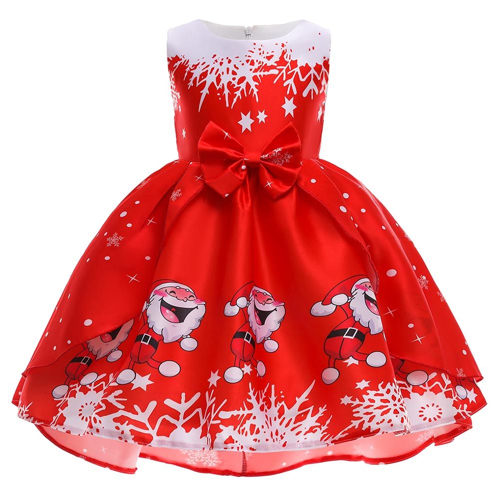 Sugar Rush - Printed Round Neck Party Dress - Red