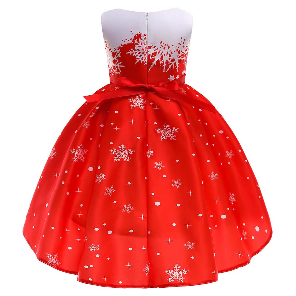 Sugar Rush - Printed Round Neck Party Dress - Red