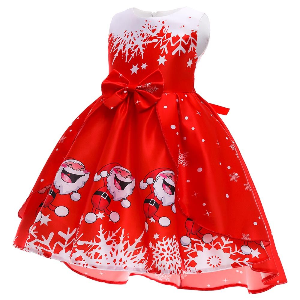 Sugar Rush - Printed Round Neck Party Dress - Red