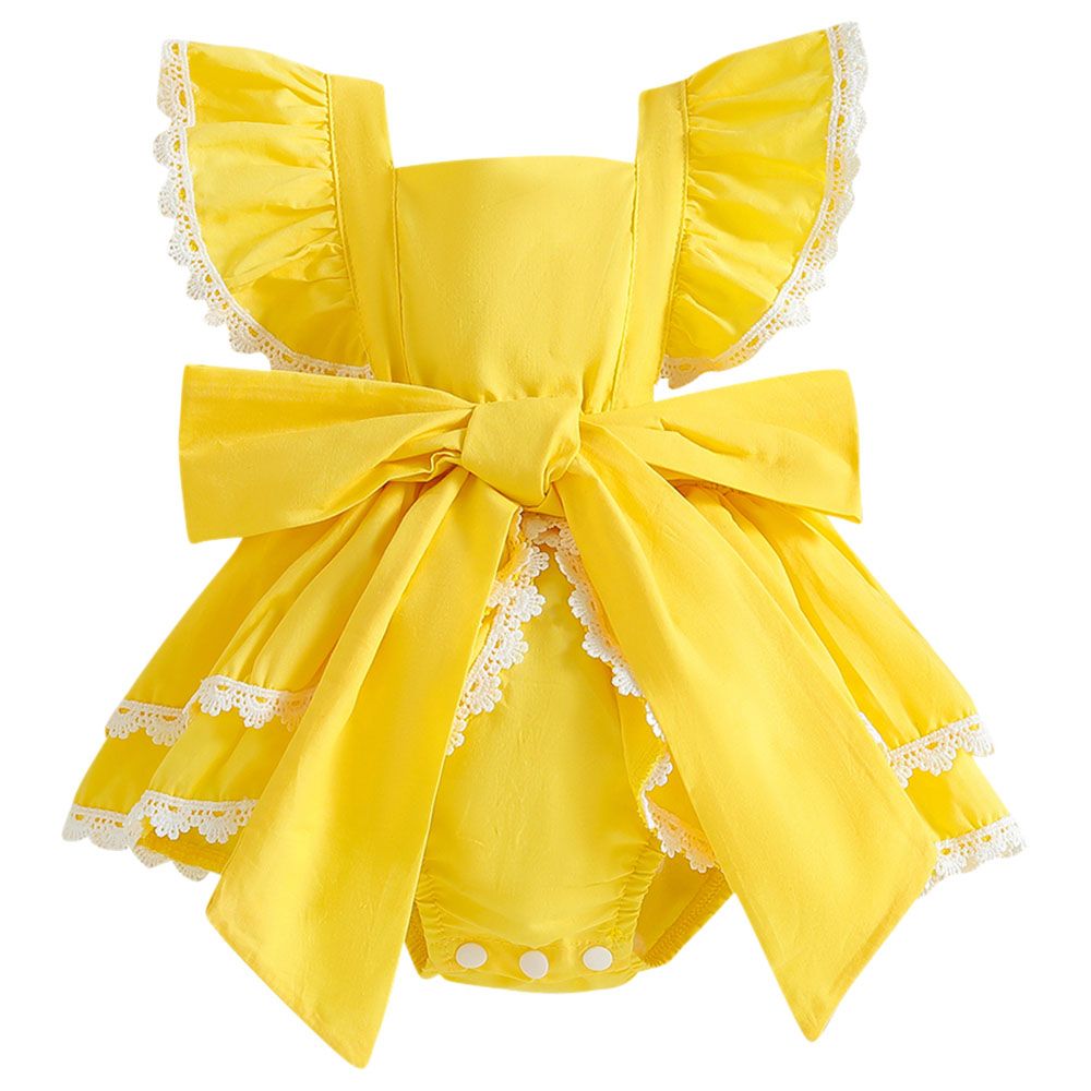 Sugar Rush - Solid Square-Neck Cap Sleeves Bodysuit - Yellow