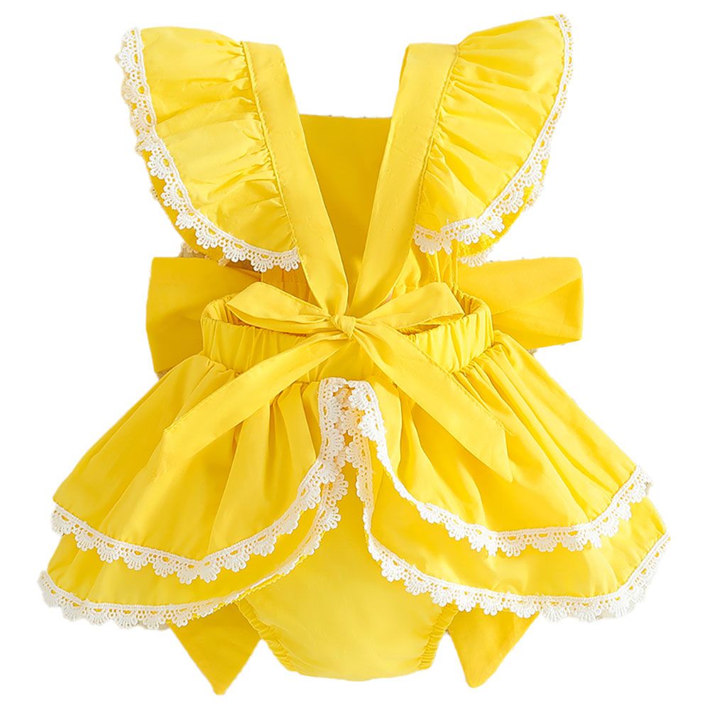 Sugar Rush - Solid Square-Neck Cap Sleeves Bodysuit - Yellow