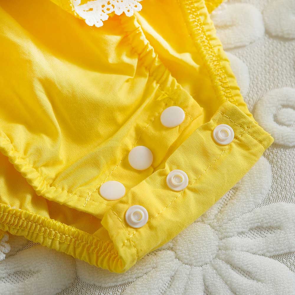 Sugar Rush - Solid Square-Neck Cap Sleeves Bodysuit - Yellow