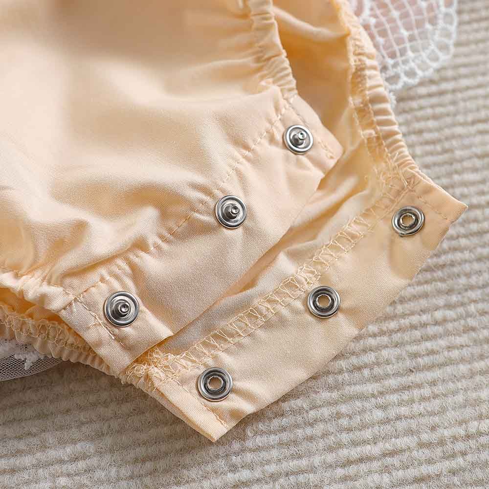 Sugar Rush - Laced Square-Neck Cap Sleeves Bodysuit - Beige