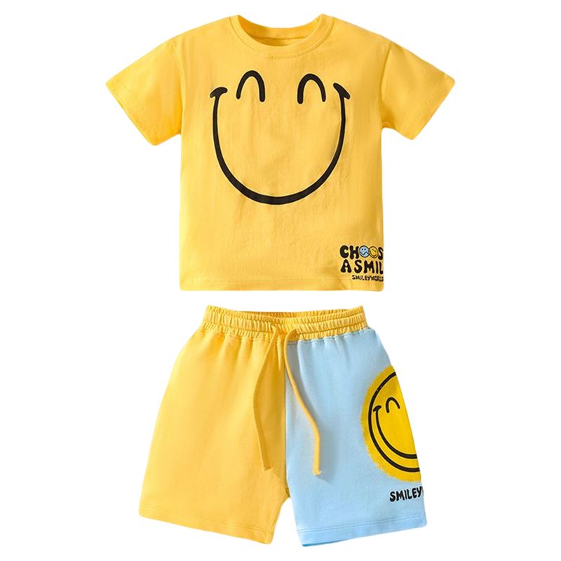 Sugar Rush - 2pc-Set - Boys Smiley T-Shirt & Shorts - Yellow