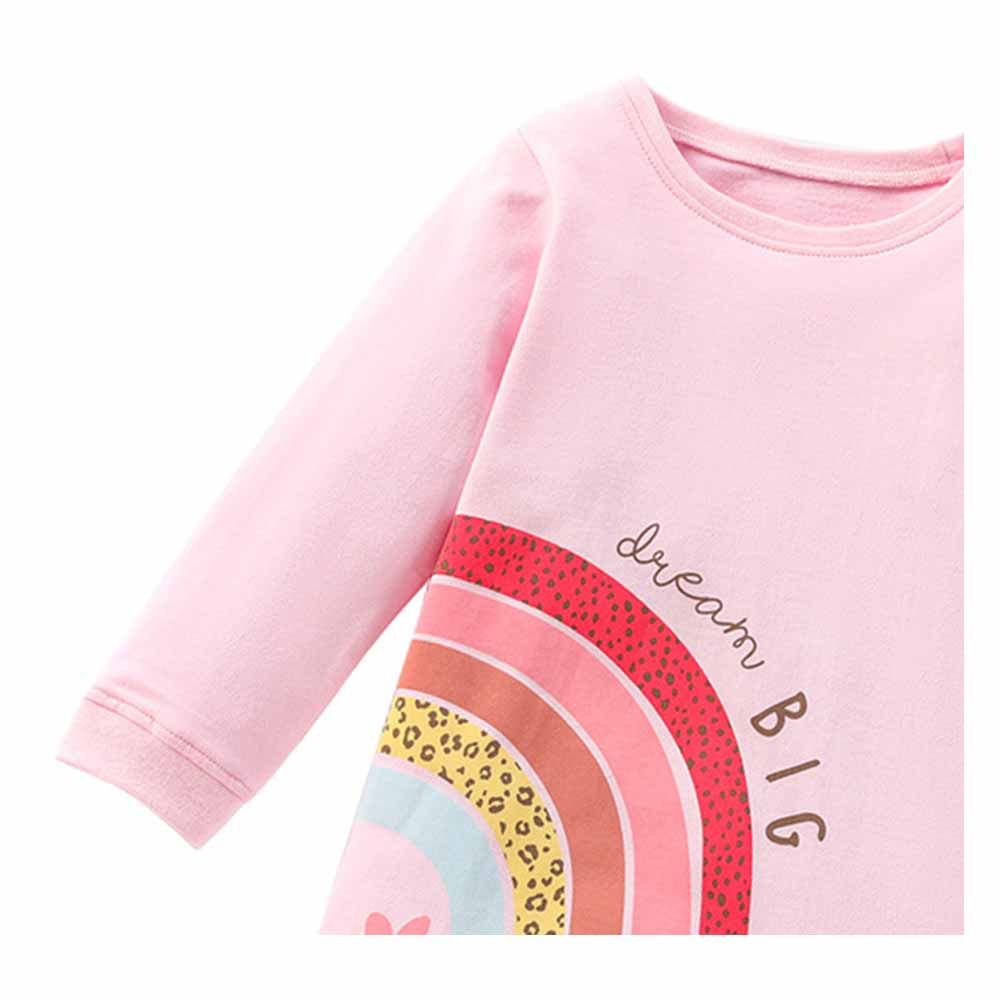 Sugar Rush - Printed Round Neck Full Sleeves Dress - Pink