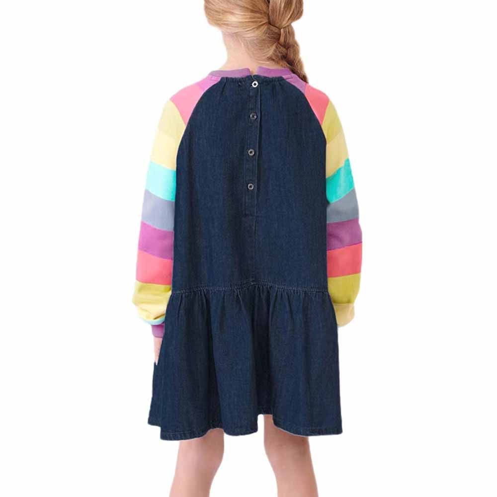 Sugar Rush - Colorblocked Full Sleeves Casual Dress - Navy