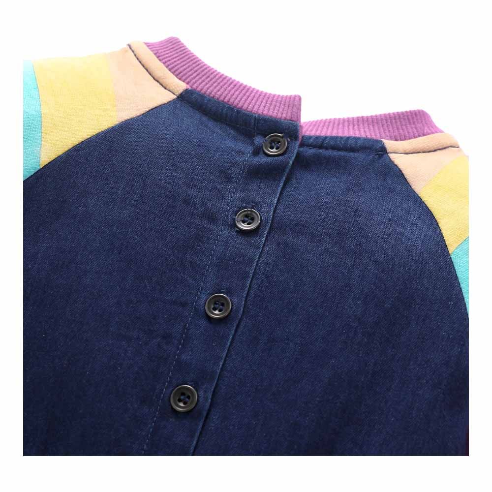 Sugar Rush - Colorblocked Full Sleeves Casual Dress - Navy