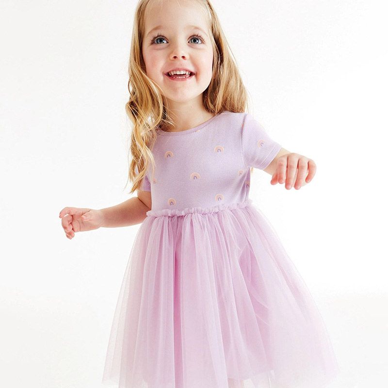 Sugar Rush - Round Neck Short Sleeves Dress - Lt Purple