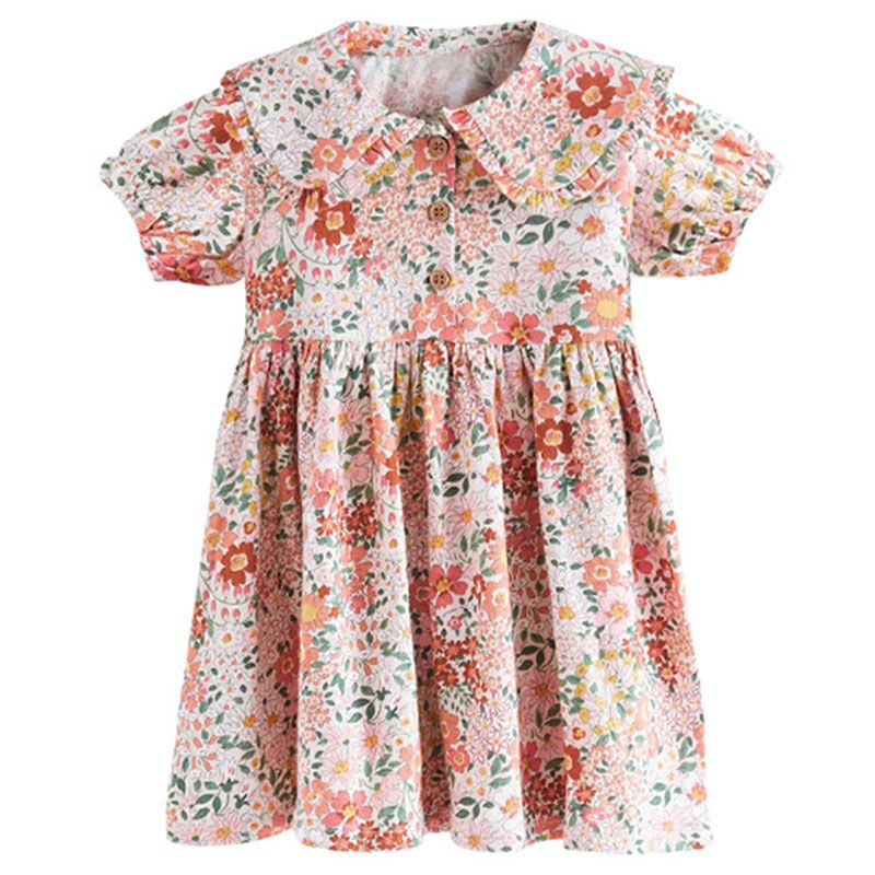 Sugar Rush - Floral Round Neck Short Sleeves Dress - Pink