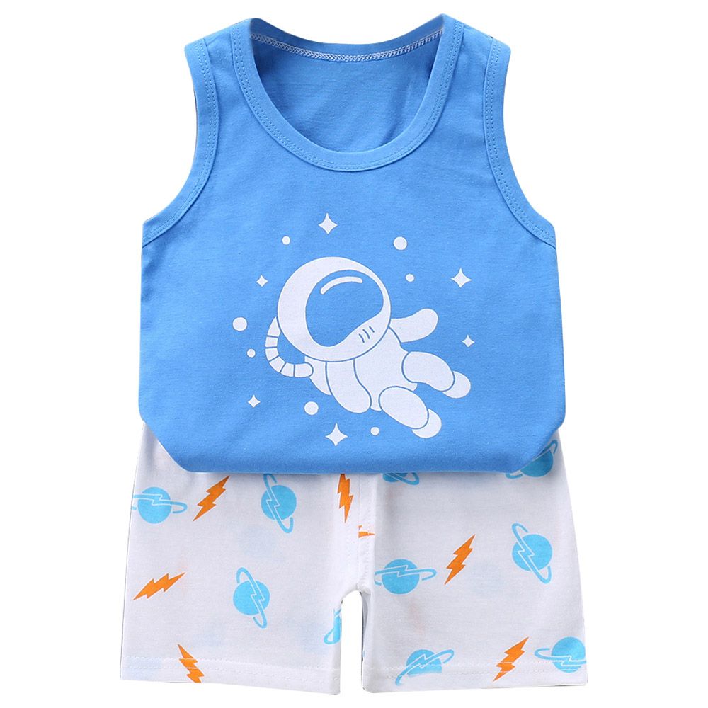 Sugar Rush - 2pc-Set - Round Neck T-Shirt & Shorts - Blue/White