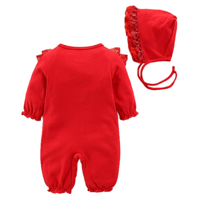 Sugar Rush - Laced Romper With Cap - Red