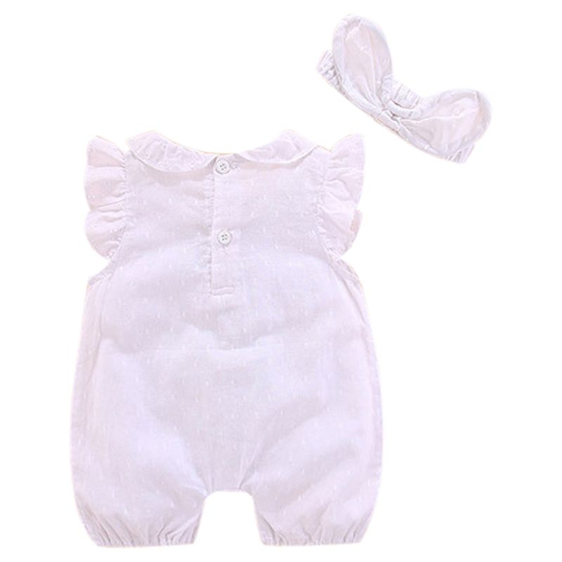 Sugar Rush - Appliqued Romper With Headband - White