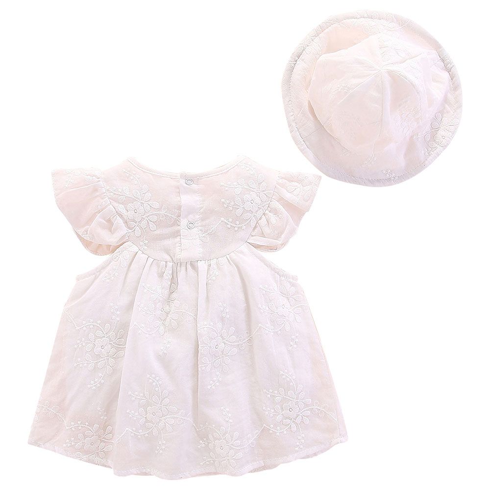 Sugar Rush - Embroidered Romper With Hat - White