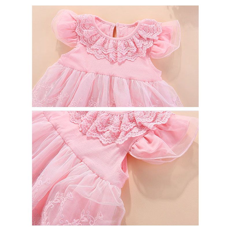 Sugar Rush - Laced Romper With Bow Headband - Pink