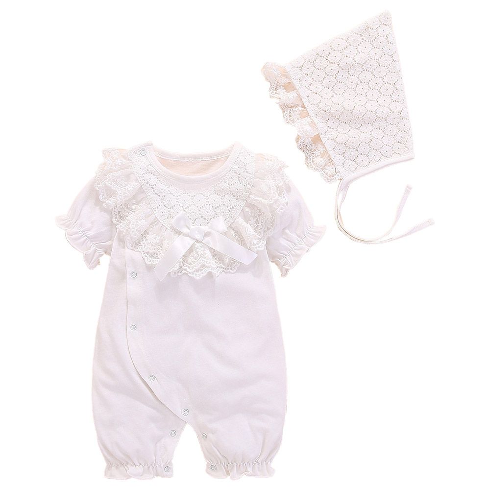 Sugar Rush - Short Sleeves Laced Romper - White_0m-12m