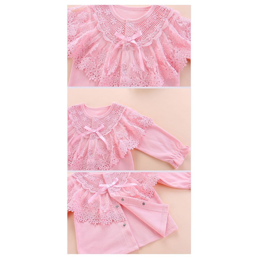 Sugar Rush - Laced Round Neck Combo Set - Pink