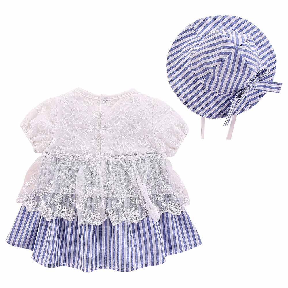 Sugar Rush - Laced Casual Dress With Hat - Blue_0m-12m