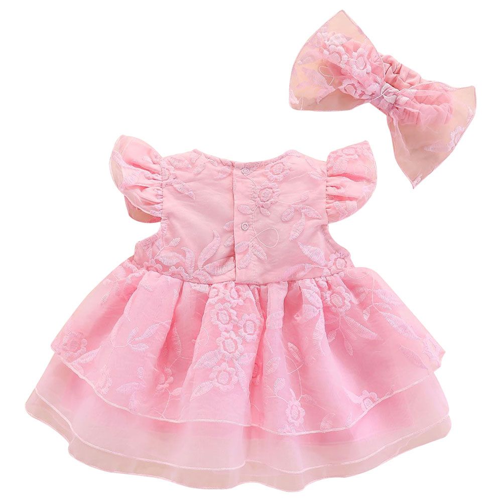 Sugar Rush - Embroidered Fashion Dress With Bow - Pink