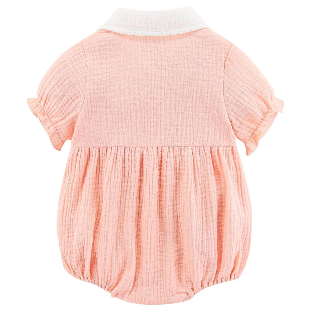 Sugar Rush - Appliqued Short Sleeves Romper - Pink