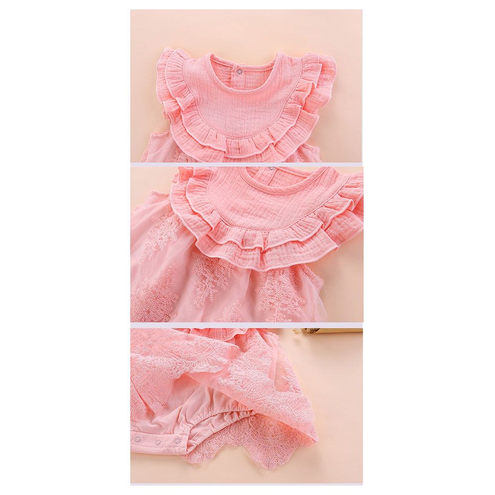 Sugar Rush - Lace Romper With Cap - Pink_0m-12m