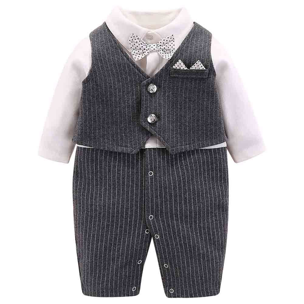 Sugar Rush - Striped Regular Classic Romper - Grey_0m-12m