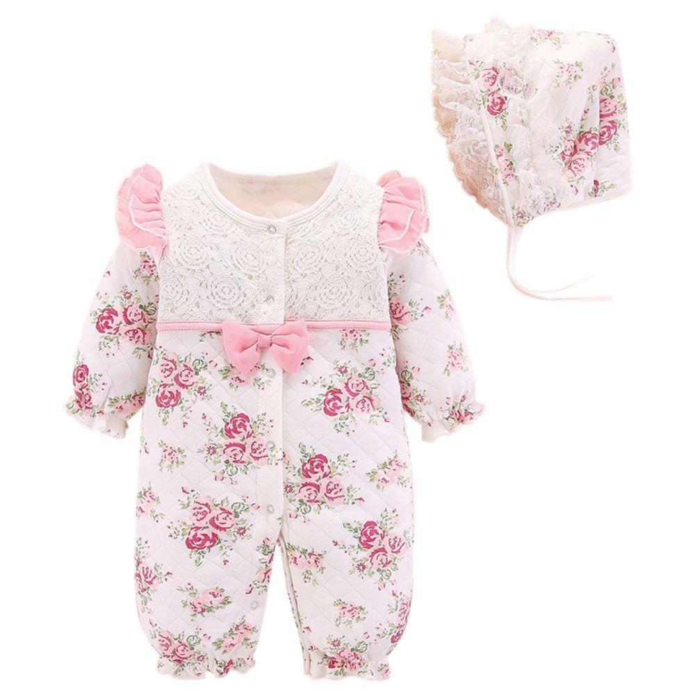 Sugar Rush - Floral Printed Romper - White_0m-12m