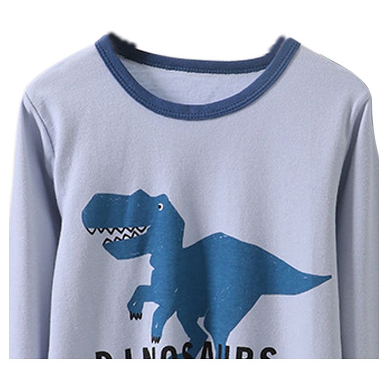 Sugar Rush - 2pc-Set - Dino Print Round Neck Sleepwear - Blue