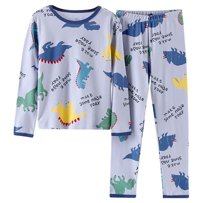 Sugar Rush - 2pc-Set - Dino Full Sleeves Sleepwear - Light Blue